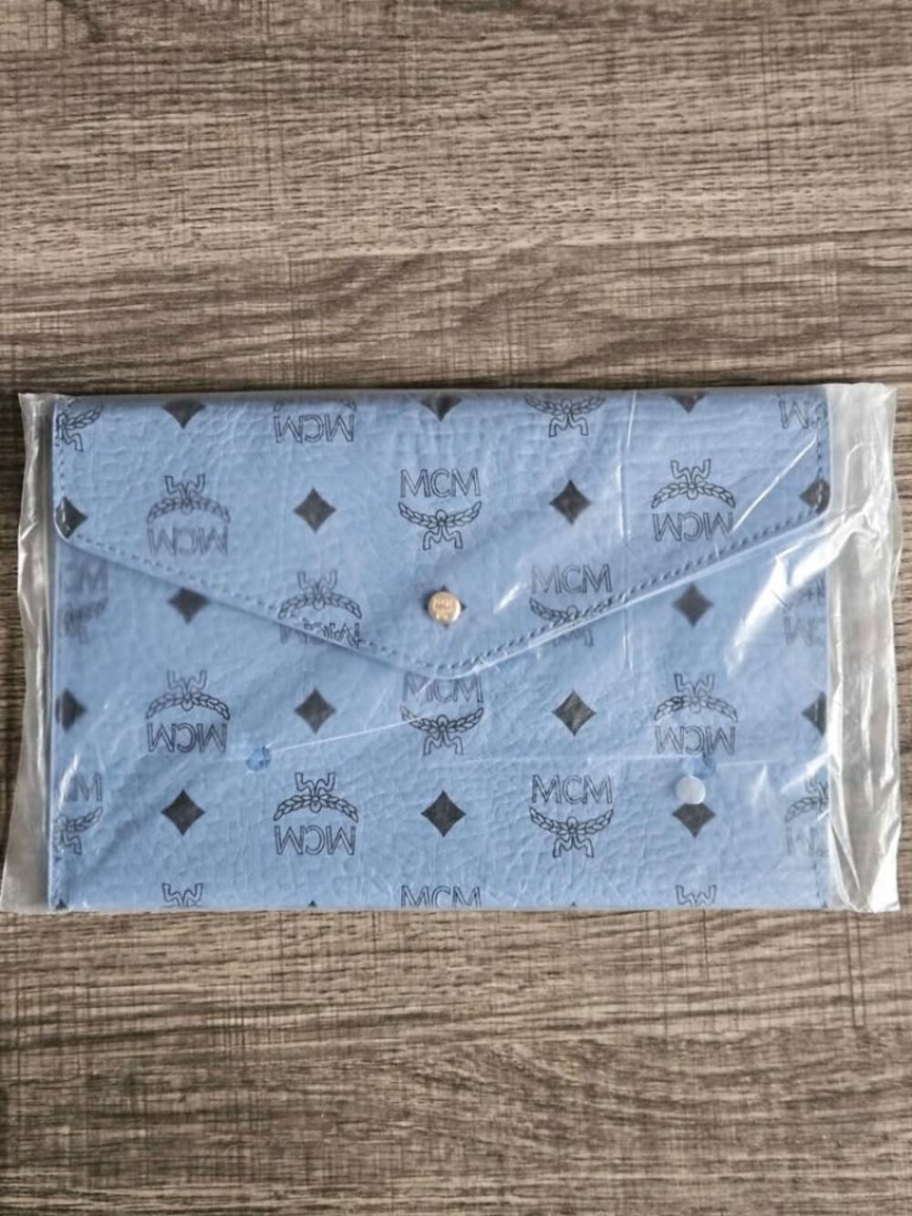 MCM Visetos Envelope Pouch Bag – Powder Blue – NWT Sealed Authentic
